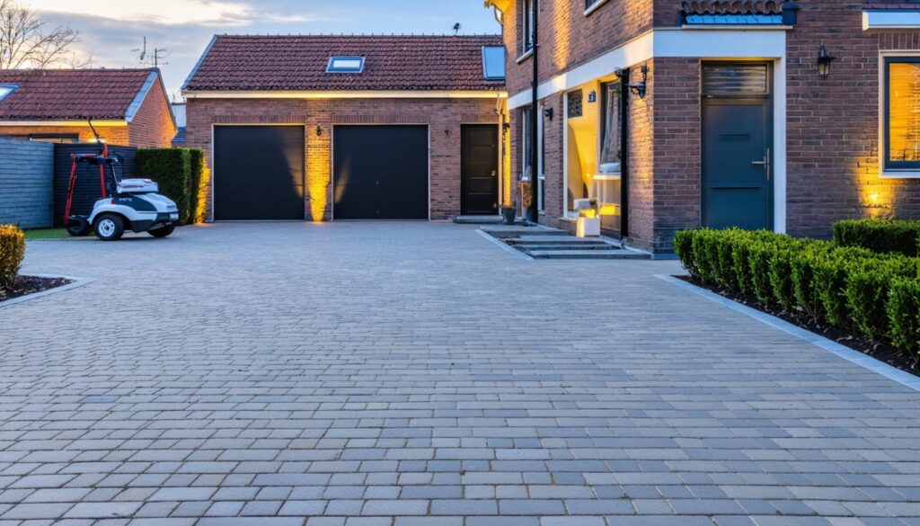 Schone sierbestrating voor een moderne Nederlandse gevel met nette voortuin